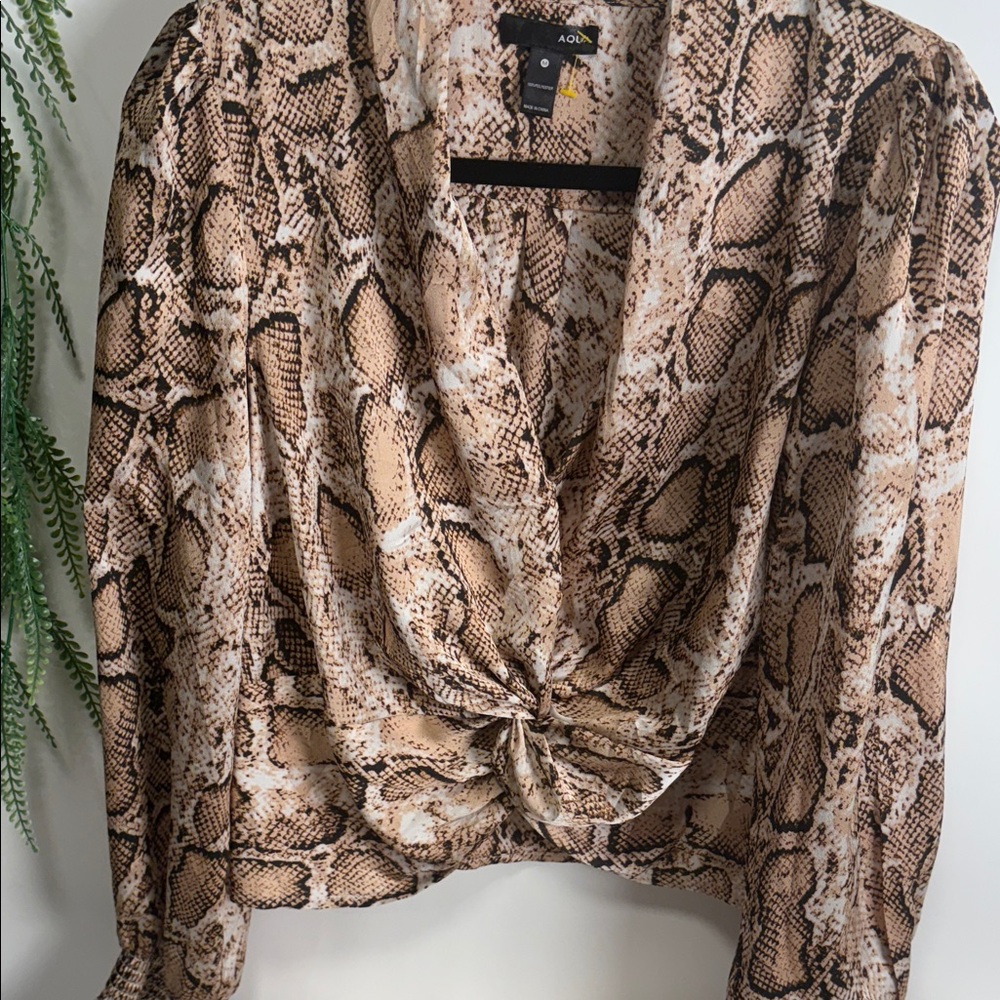Aqua Brown Snake Print Blouse